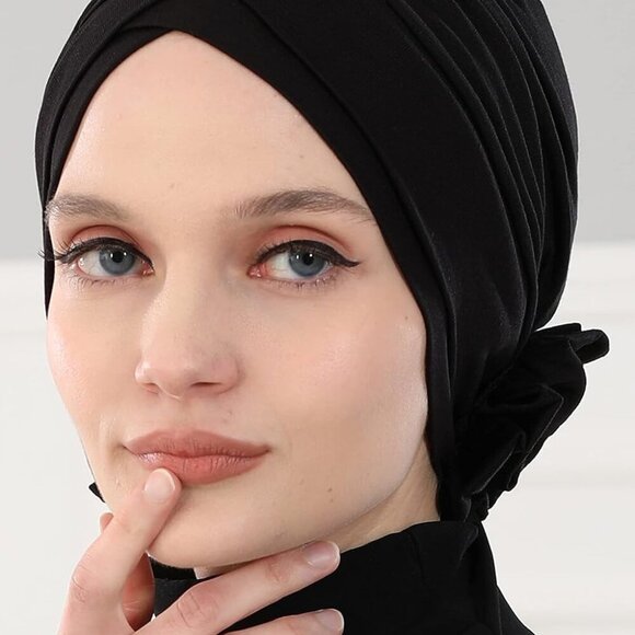 Instant Turban Head Wraps for Women Cotton Hijab Chemo Scarves Black - Picture 6 of 8